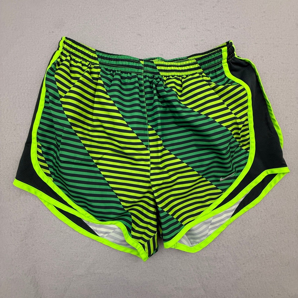 Nike Dri-Fit Shorts Women's Small Elastic Waist Neon Green Stripe Running Lined